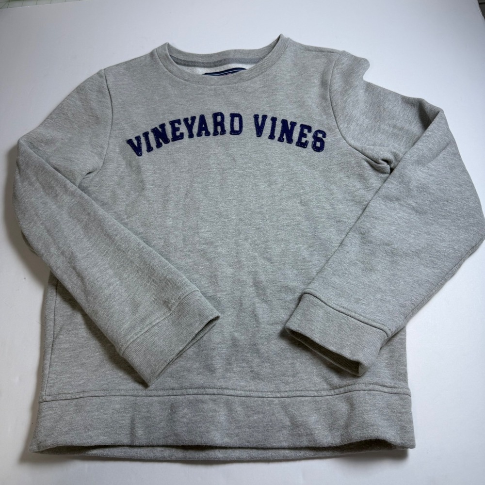 Vineyard Vines Boys Gray Chenille Logo Crewneck Sweatshirt Size S 8-10